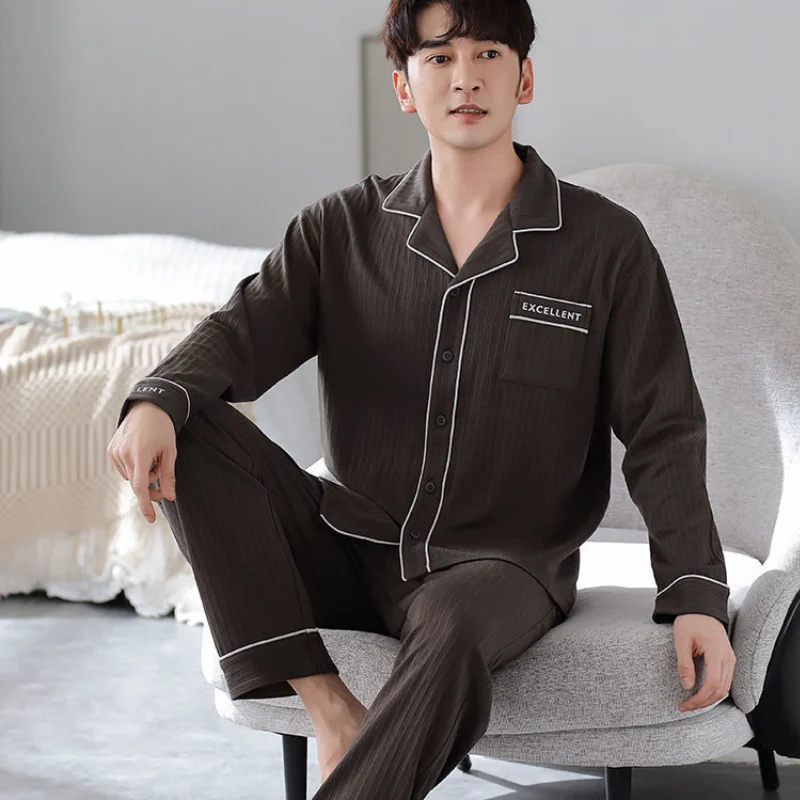

Men's Pajama Set Pure Cotton Large Pajamas Man Homewear New Casual Shirt Loose Bathrobe Autumn Sportswear Business Formal Wear