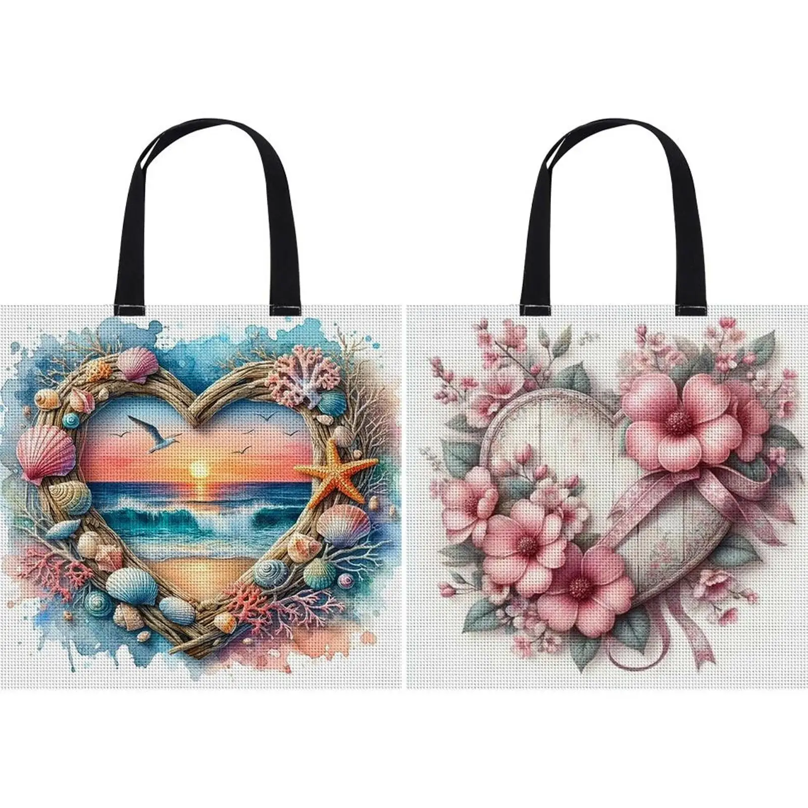 

11CT Print Heart-Shaped Flower Crossstitch Bookmark Art Projects 40x40cm Needlework Embroidery Craft Kit for Women Girls Gift
