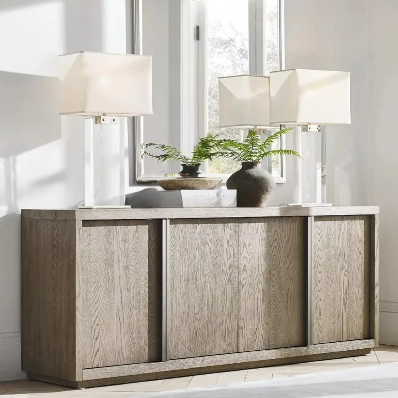 2025 خزانة عرض أدوات المائدة المربعة ذات 4 أبواب من خشب البلوط الصلب على الطراز الحديث الفاخر #1