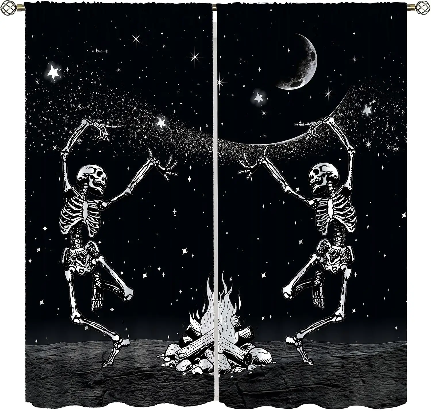 Spooky Halloween Gothic Skeleton Couple Night Sky Stars Curtain Tapestry Polyester Home Decor Haunted Wall Art Poster