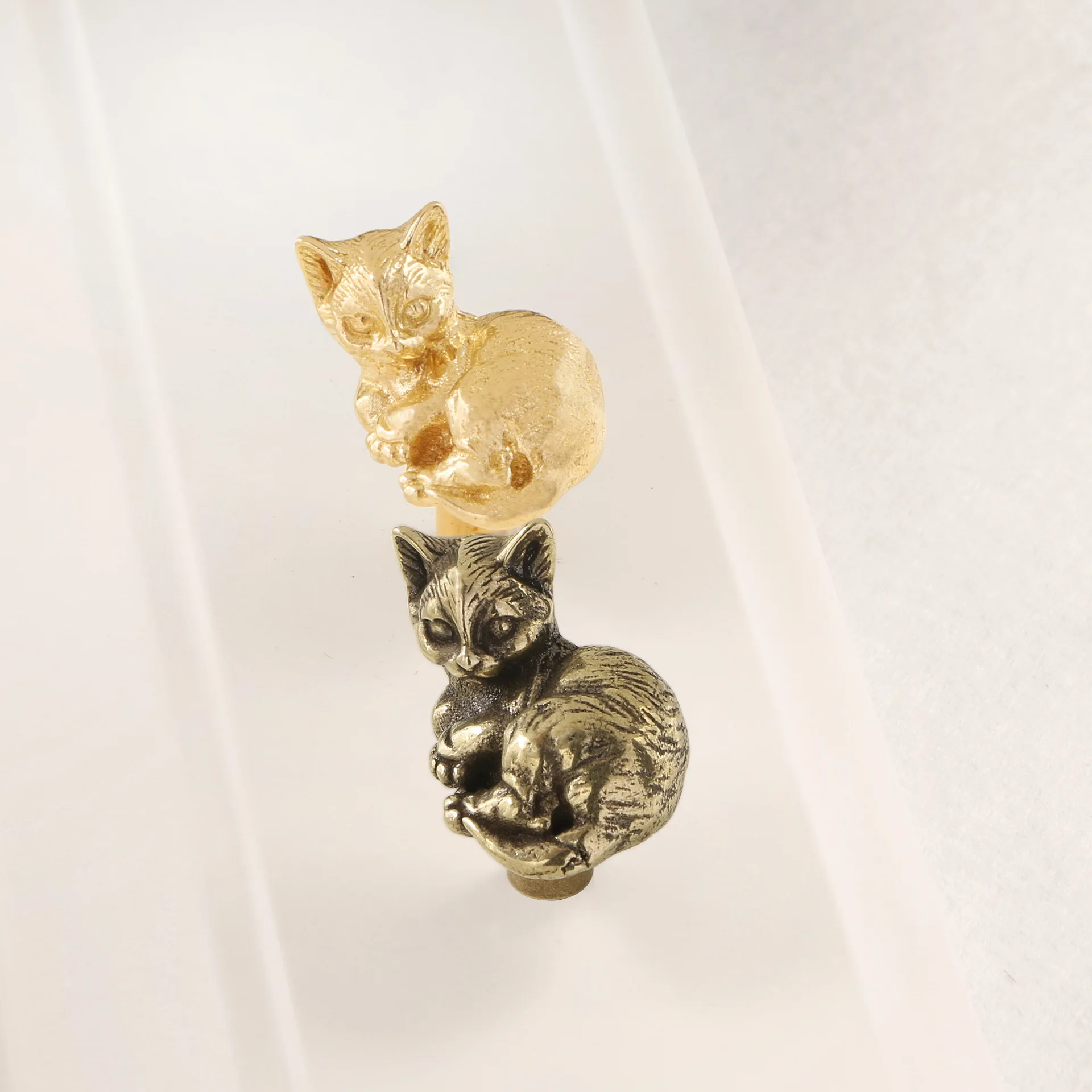 Gold Furniture Handle Door Knobs Solid Brass Animal Cat Knobs Decorative Cabinet Pulls Drawers DIY Furniture Hardware