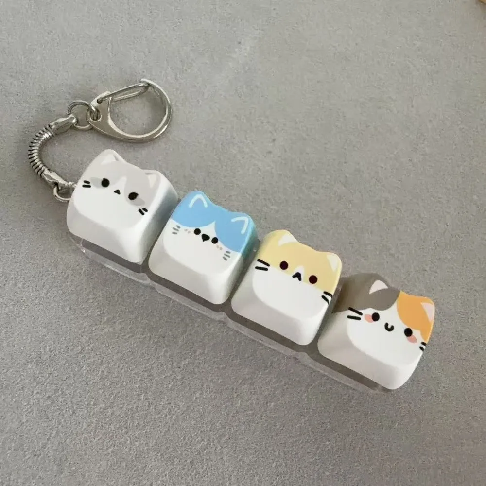 Finger-Tip-Druckknopf Katzen-Fidget-Clicker-Schlüsselanhänger Niedliche Katze Kawaii Katze Mechanische Tastatur Schlüsselring 4-Tasten Kreativ – Detail 9