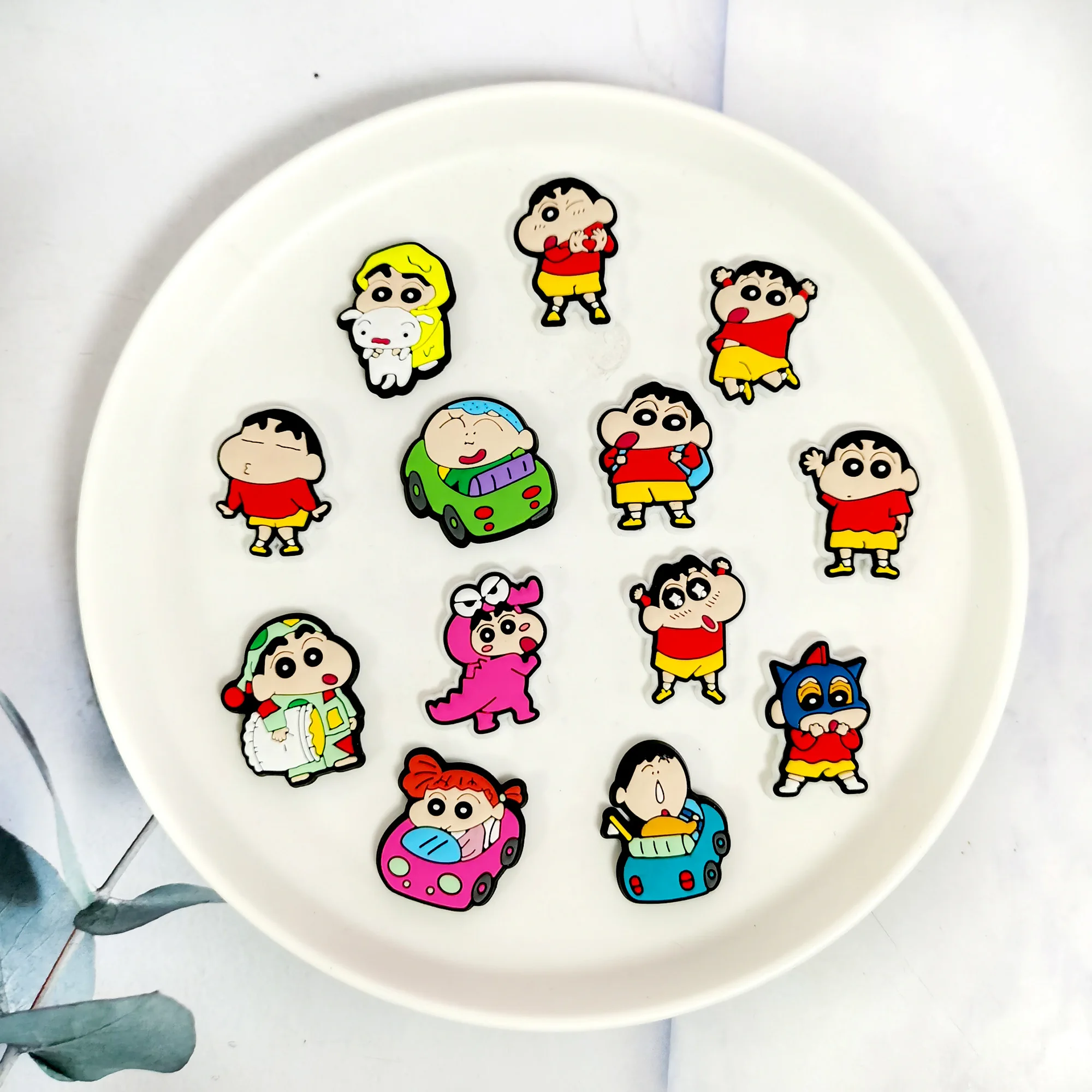 MINISO 20pcs Cartoon Crayon Shoe Charms for Japan Anime Shin-chan DIY Shoe Decorations Accessories Sandal Decorate Kids Gift