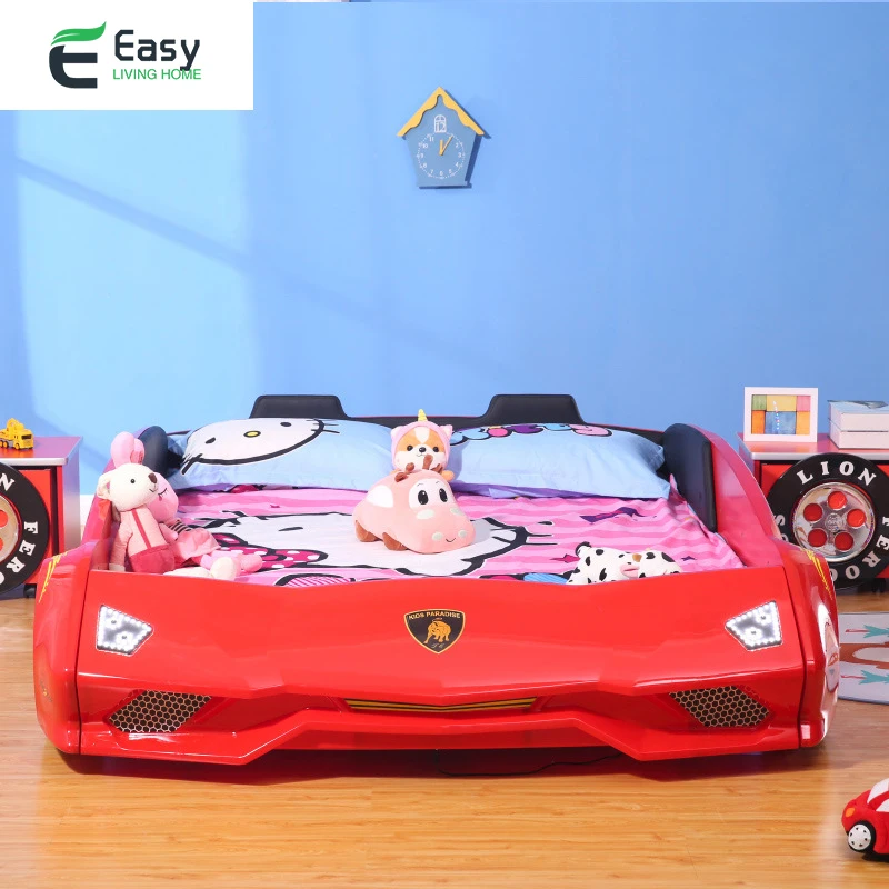 أثاث المصنع سرير سيارات سباق للأطفال حديث للبيع مع مكبر صوت للسيارة وموسيقى