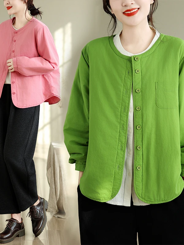 Women's Thickened round Neck Cotton Jacket Winter Warm Outerwear Versatile Small Milk Skin Cotton Clothes Commute Style