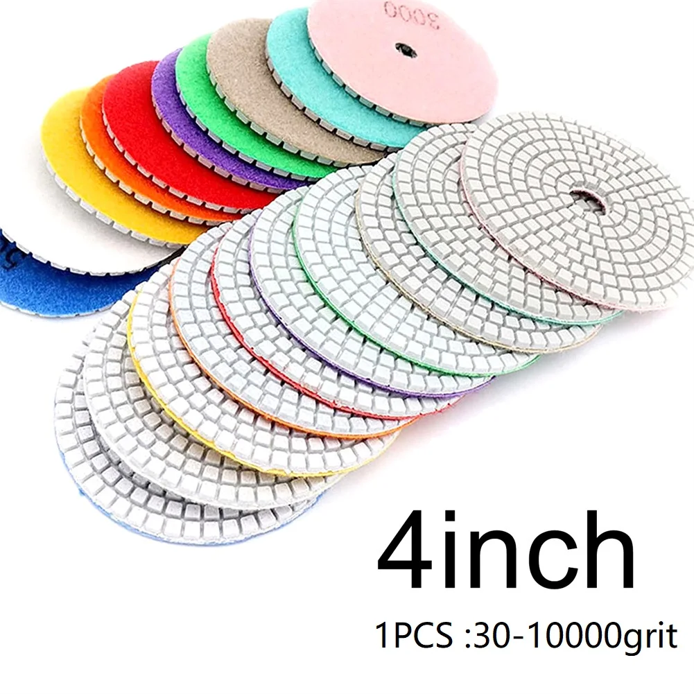 

4inch/100mm Diamond Polishing Pads Wet/Dry Granite Concrete Marble Glass Stone Sanding 30 Grits-10000 Grits Random Color