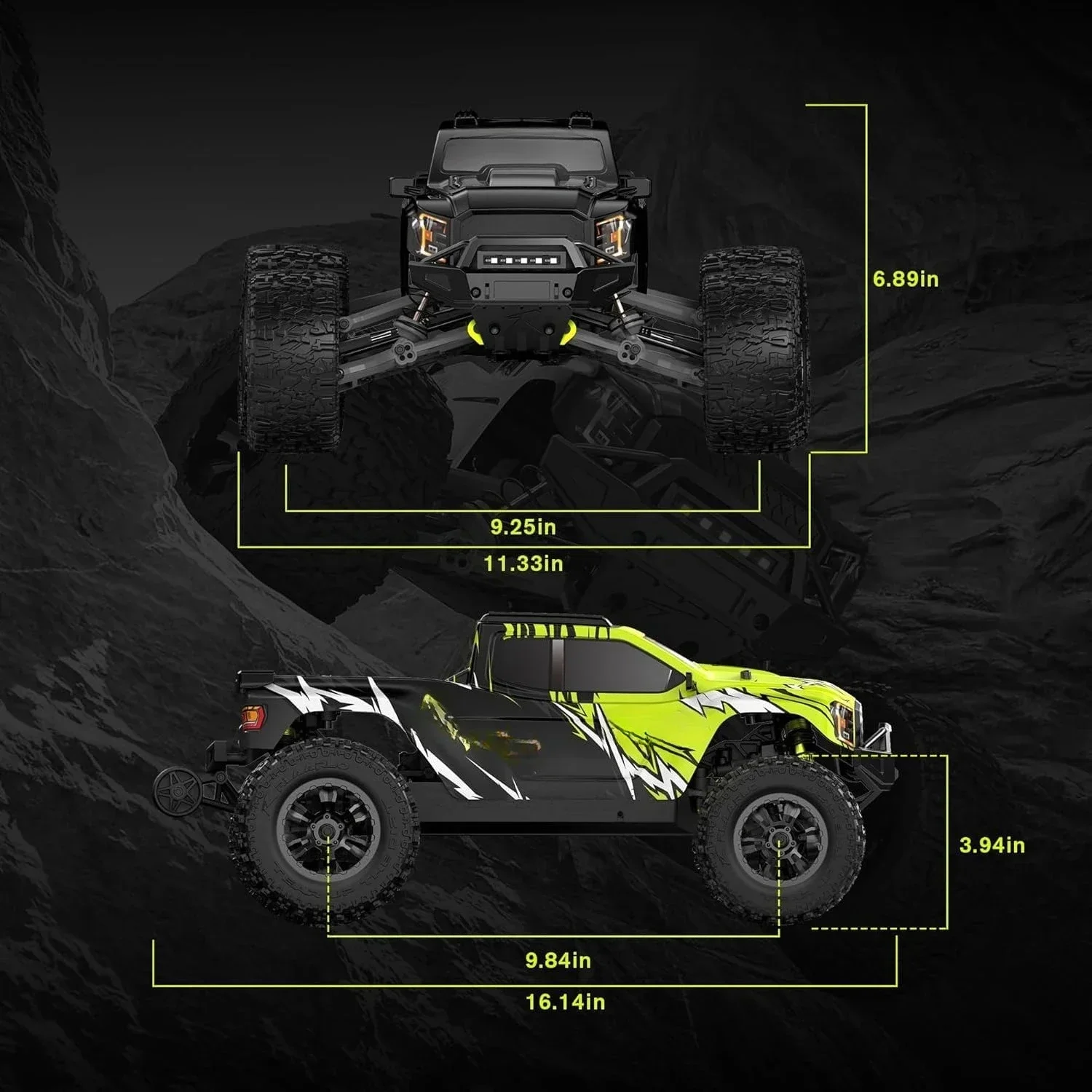 Precio de Fábrica, Autos RC sin Escobillas 1/10, Monster Truck, +50 MPH, 4WD, Impermeable, Fibra de Carbono, Negro