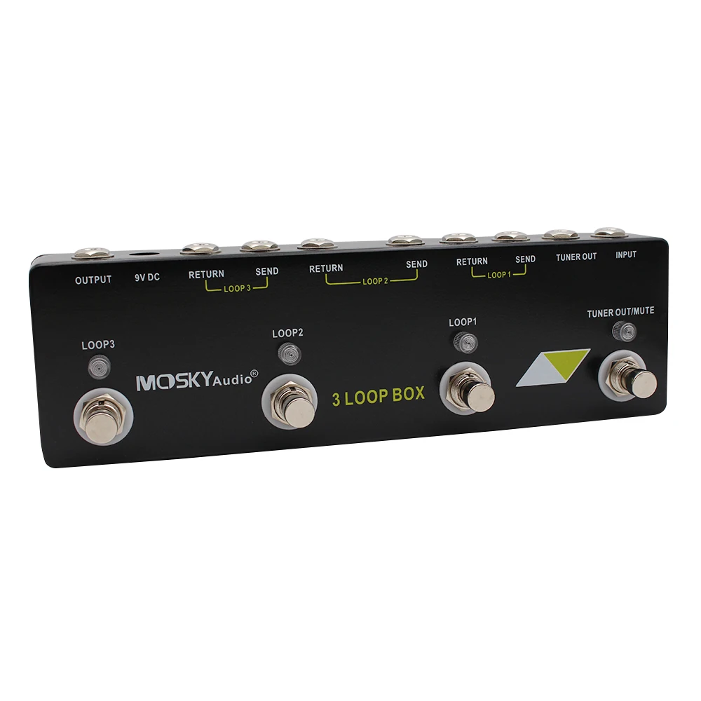 Mosky 3 Loop Box Switcher Pedal True Bypass with Tuner Mute Function Compact Metal Housing Guitar Bass Pedalboard 3 Effects