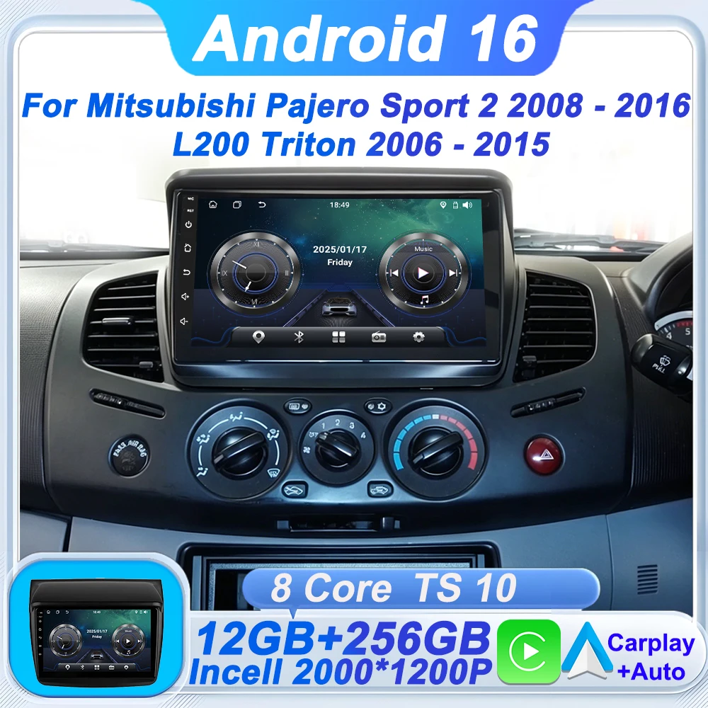 

Для Mitsubishi Pajero Sport 2 2008-2016, L200 Triton 2006-2014: Автомагнитола Android 16 с Carplay, видеоплеером, GPS, RDS, DSP, BT, Auto