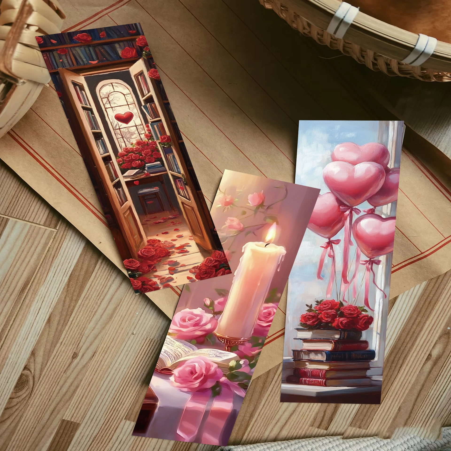 30pcs Romantic Pink Rose Bookmarks Reading Pages Books Labeled School Stationary Supplies DIY Aesthetic Bookmarks Paper Cards