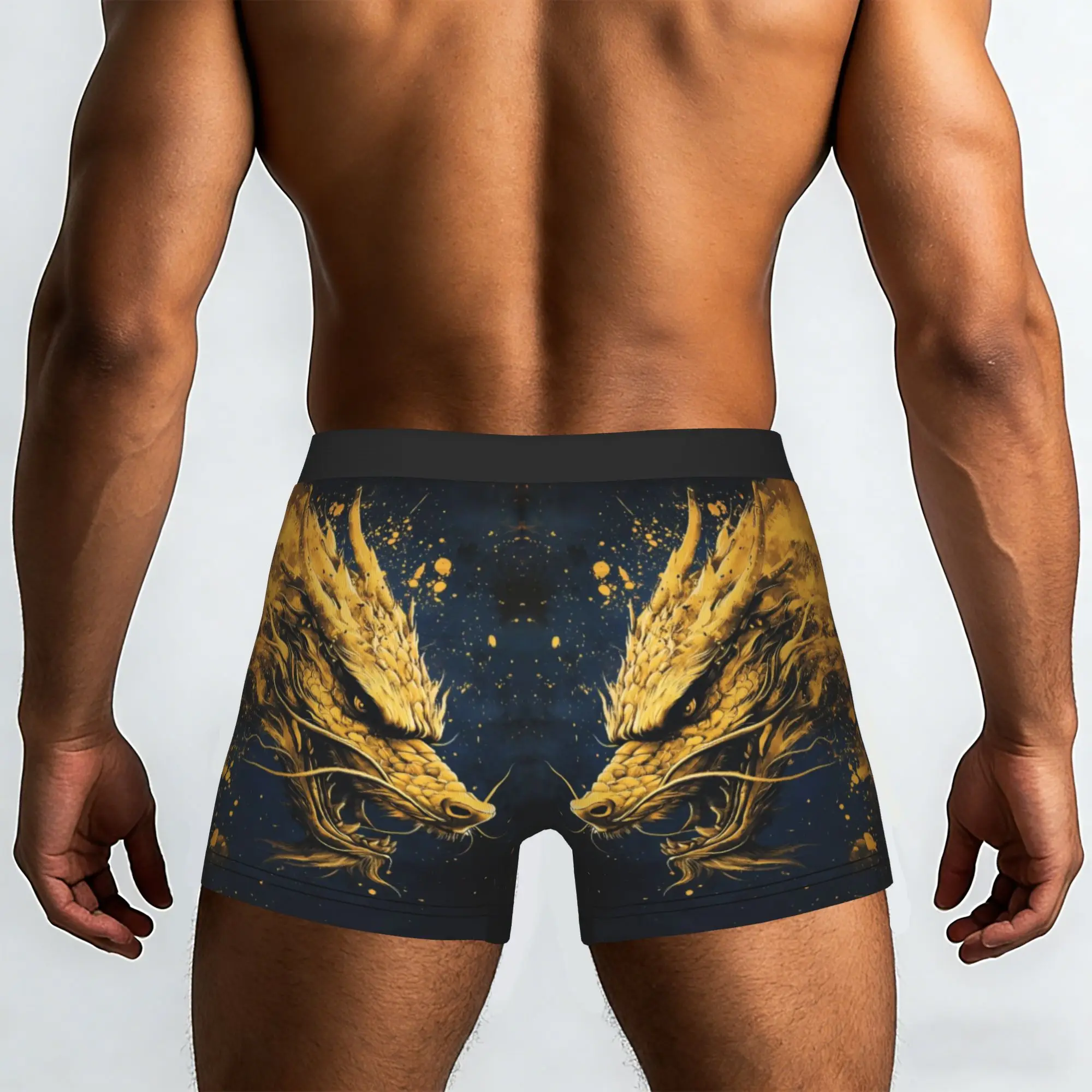 Golden Chinese Dragon Fantasy Art  Underpants Breathbale Panties Male Underwear Comfortable Shorts Boxer Briefs