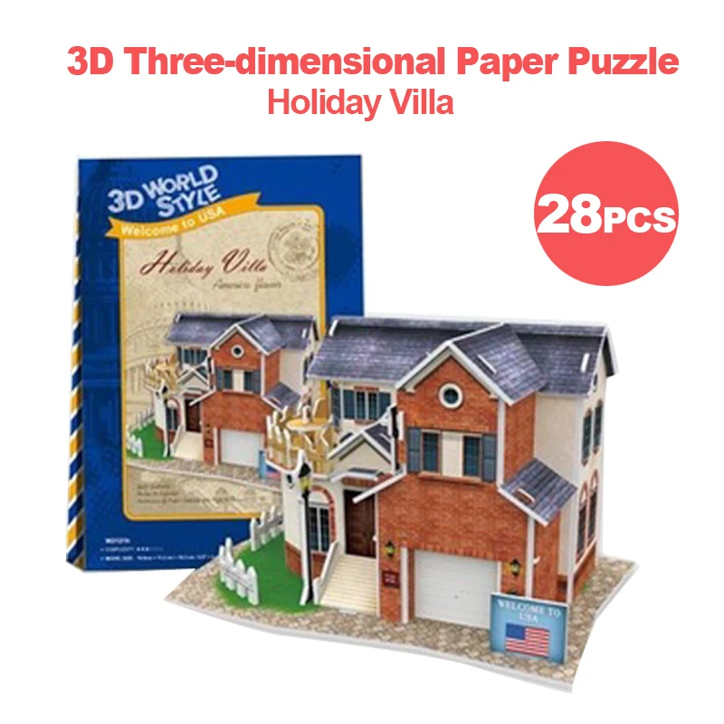 

3d Puzzle American Holiday Villa Diy Creative Gift Educational Toys World Style Tour Construction Paper Model t52