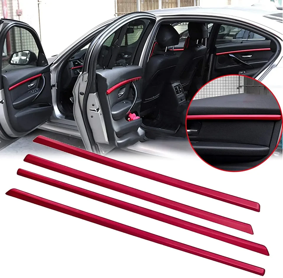 4pcs/Set Red Interior Door Panel Stripe Cover Molding Trims Strip
