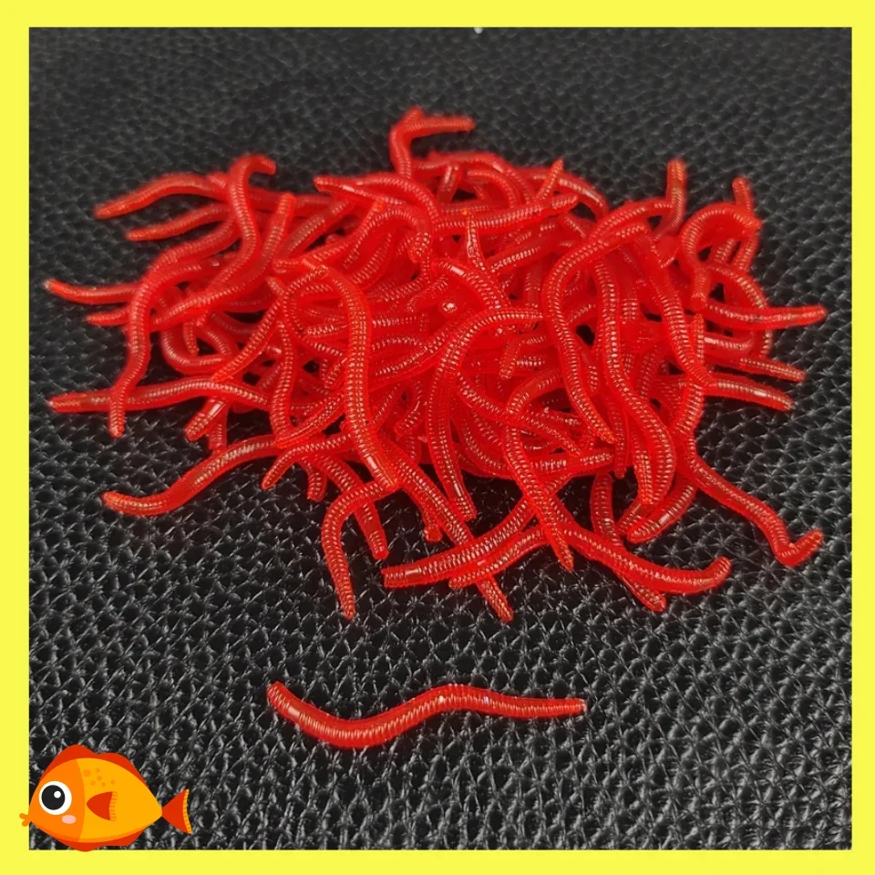 3.5cm 100pcs PVC Soft Lures Earthworm Lifelike Red Worm Fishing Silicone Fishy Shrimp Worm Fishy Smell Artificial Fishing Lures