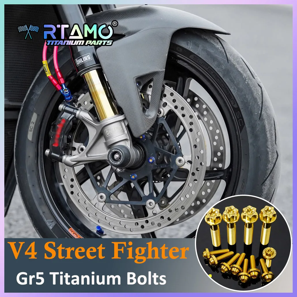 RTAMO Gr5 Titanium Bolt T-Post Pump Mounted Oil Cup Holder Battery Cover Front Fender Brake Disc for Ducati Streetfighter V4