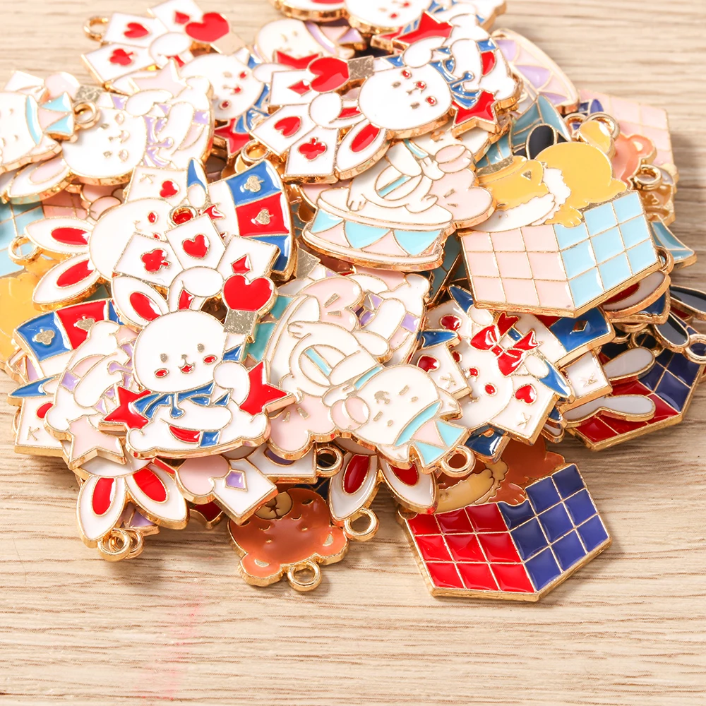 Tusember 10Pcs Cute Lovely Circus Animals Rabbit Cat Dog Bear Charms Pendant For DIY Earring Bracelet Jewelry Making Accessories