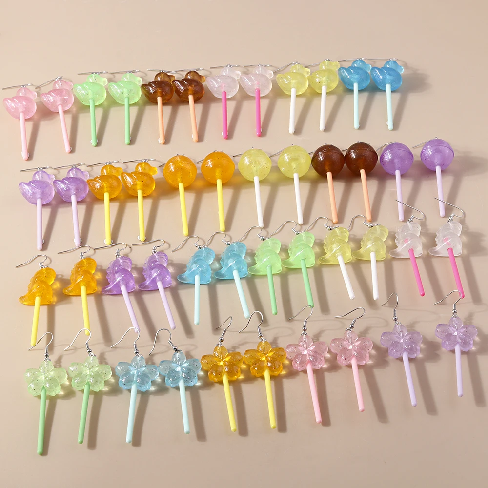 Aihua 30 Colors Cute Resin Sweet Candy Lollipop Earrings for Women Funny Simulation Food Flower Dinosaur Earrings Jewelry Gifts