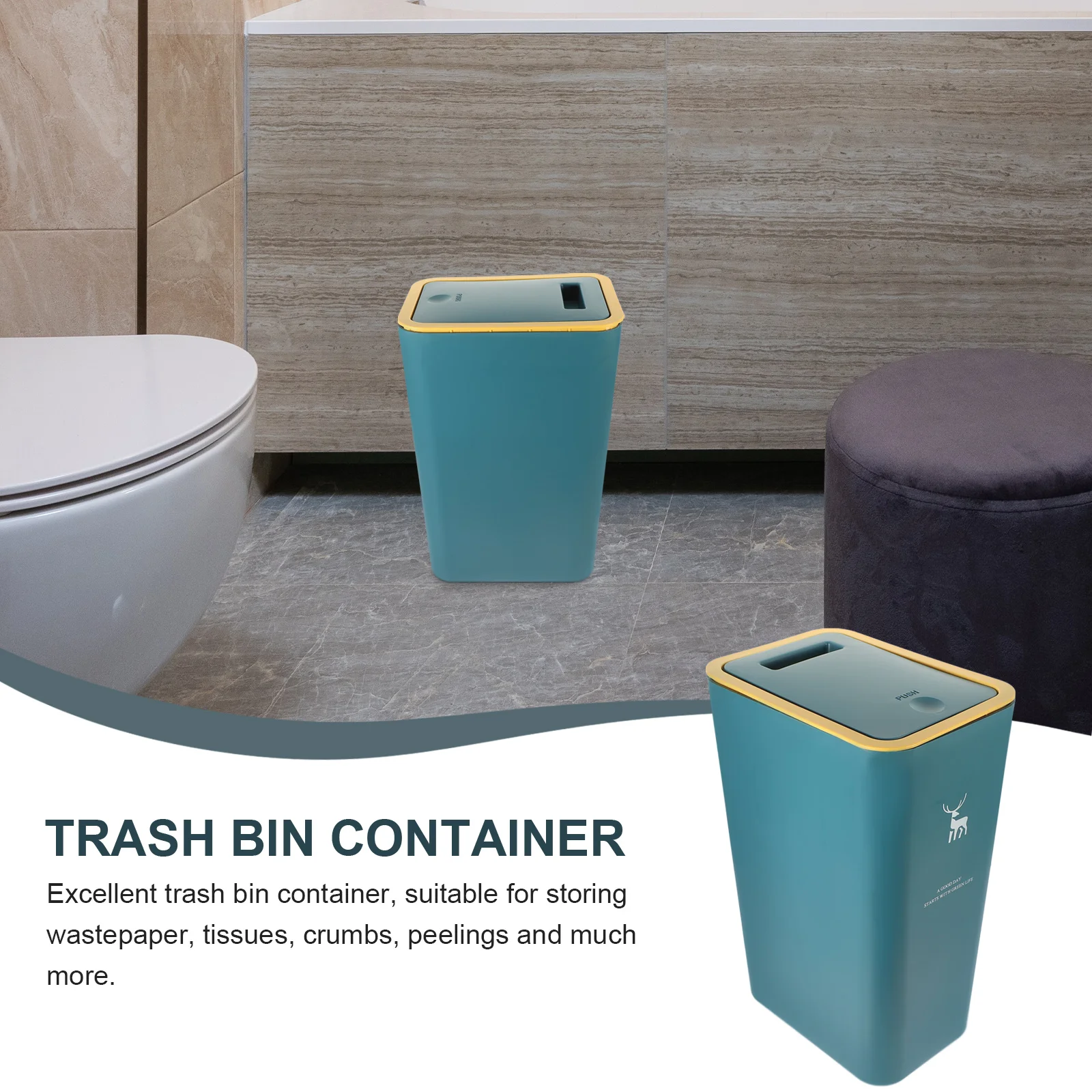 Kitchen and Bathroom Trash Can with Lid Slit Press-type Storage Bucket Office Garbage Plastic Large Bin Pp Slim Bedroom