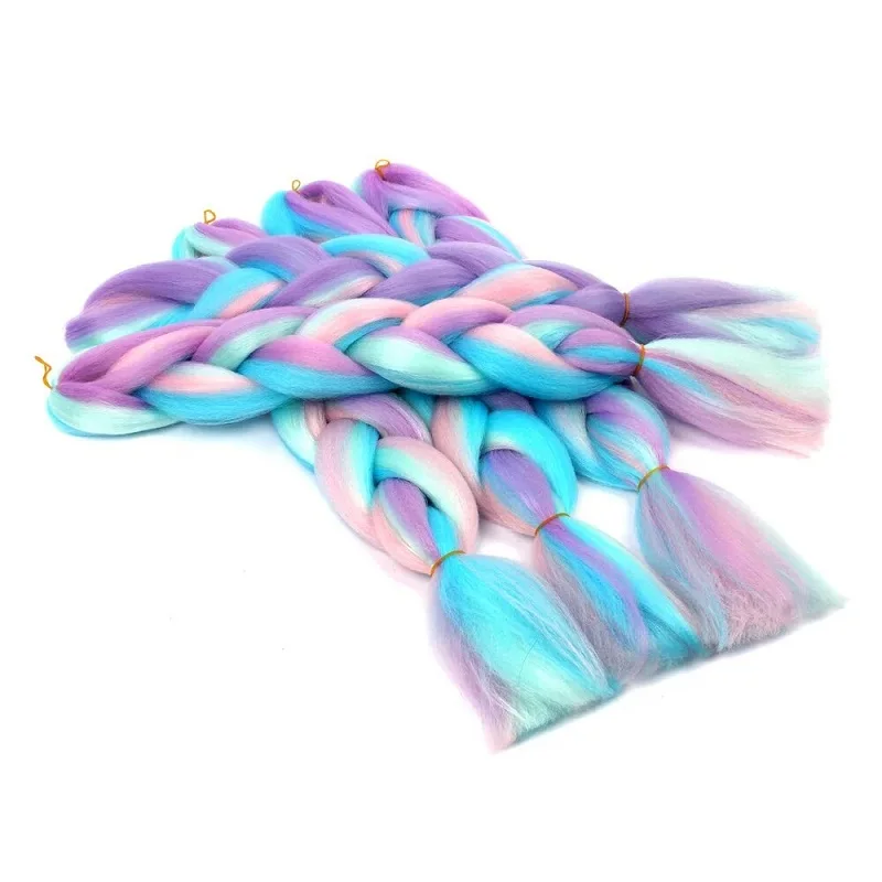 Extensión de cabello sintético largo para trenzas de 24 pulgadas, jumbo, ombre, multicolor, para crochet, para mujer 4