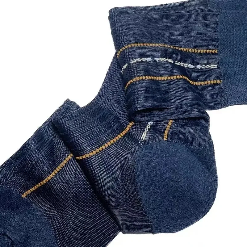 Navy Nylon Mens Stockings Vintage Jacquard Classic Gentleman Formal Business Dress Socks Man High Quality Collect Mid-tube Socks