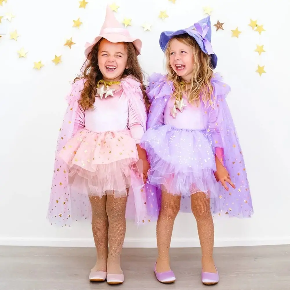 

Wizard Childern Halloween Costumes Princess Bright Color Girls Witches Robes Mesh Costume Cosplay Props Halloween Cosplay Cape