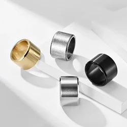15mm Width Hip Hop Stainless Steel Retro Black Gold Color Large Ring Men Punk Ring