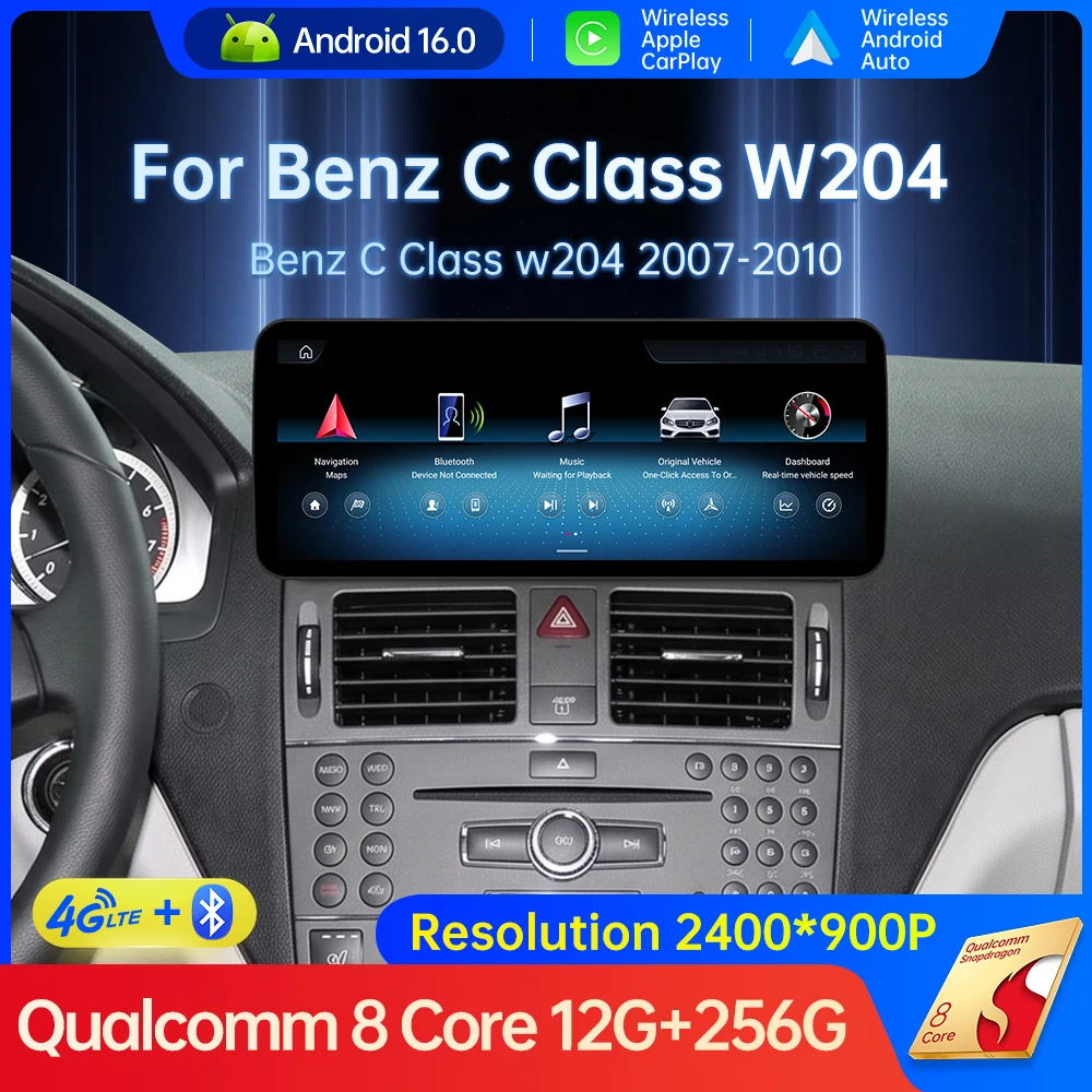 Right Hand Drive for Mercedes Benz C Class W204 2007-2010 Wireless Auto CarPlay Car Multimedia Video Player GPS Navigation DSP