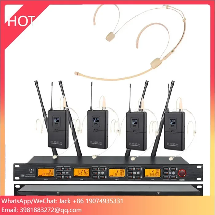 

650-690MHz UR4000-H UHF Wireless Head Mic Headset Microphone 4 Channel Wireless Microphone System
