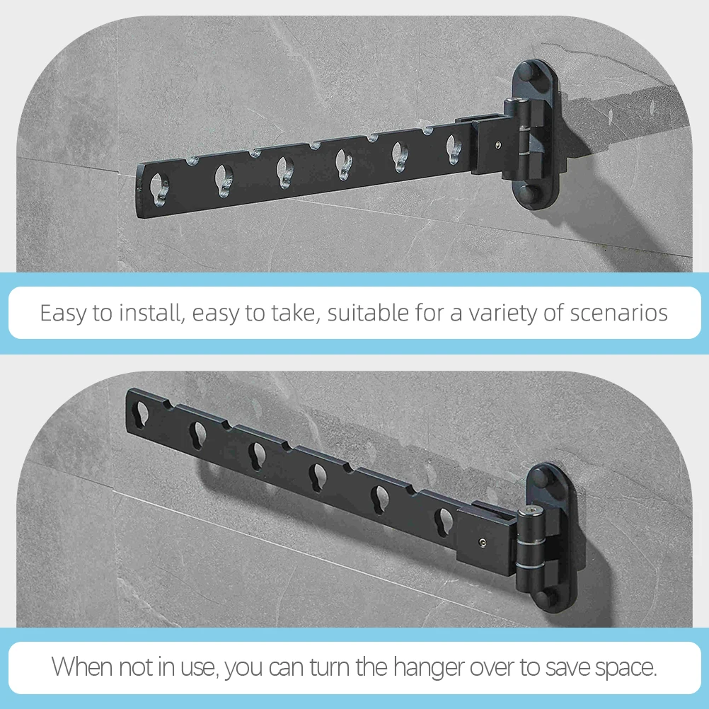 

Wall Mounted Clothes Hanger Foldable 6 Hole Aluminum Rack Black Free Drying Rack For Balcony Bedroom Bathroom