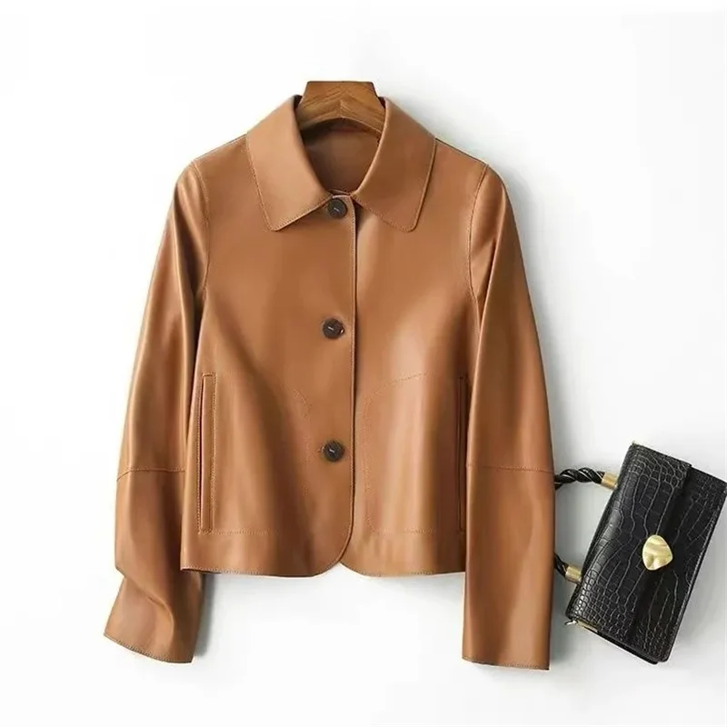 

Women's Jacket New Autumn new Simple Casual Single-breasted Leather Jacket Female Short Lapel Temperament Loose Leather Jacket