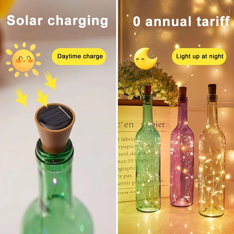 1 متر 10 المصابيح سلسلة أضواء الشمسية في الهواء الطلق مقاوم للماء الأسلاك النحاسية زجاجة النبيذ الجنية ضوء مصباح ديكور لزجاجة زهرة ديكور الزفاف #6