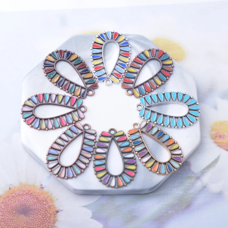 10 Stück Emaille-Wassertropfen-Anhänger aus Legierung, bunt, antikes Silber und Bronze, Anhänger für DIY-Schmuck- und Ohrringherstellung – Detail 1