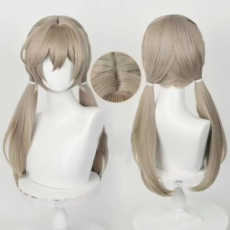 Honkai: Star Rail Qingque Cosplay Wig Light Brown Double Ponytail Braided Wig Heat Resistant Synthetic Hair for Halloween Party