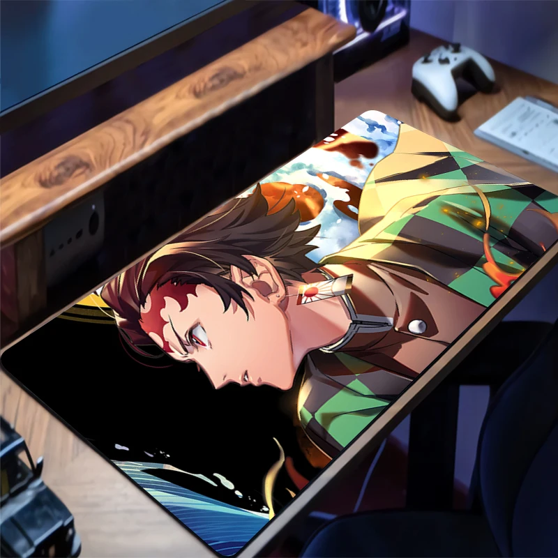 

Коврик для игровой мыши Demon Slayer Tanjirou, аксессуары, офисный геймерский коврик для клавиатуры, настольный коврик, нескользящий коврик для ноутбука, большой коврик для мыши для ПК