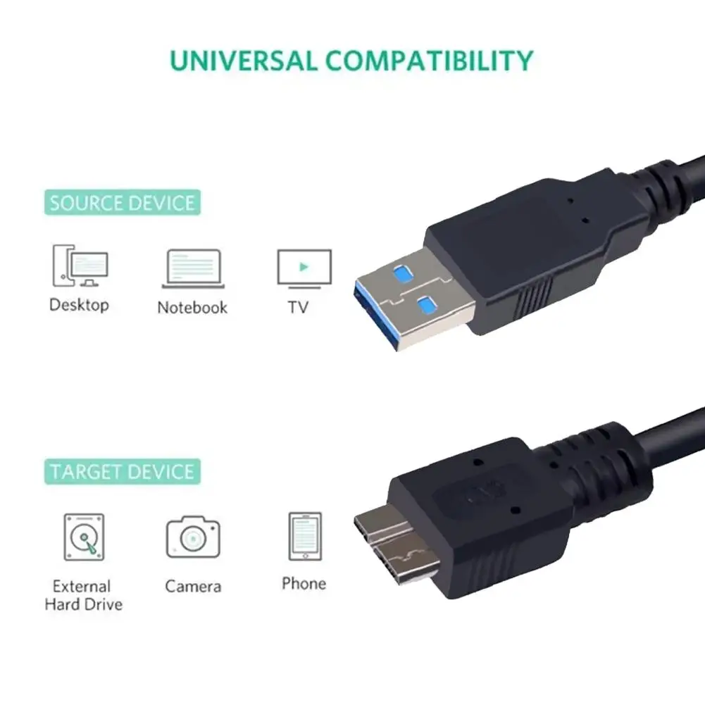 USB Micro B Cable Type-A to USB 3.0 Micro B Cable Connector 5Gbps External Hard Drive Disk Cable for Hard Drive Computer Ca N7K5