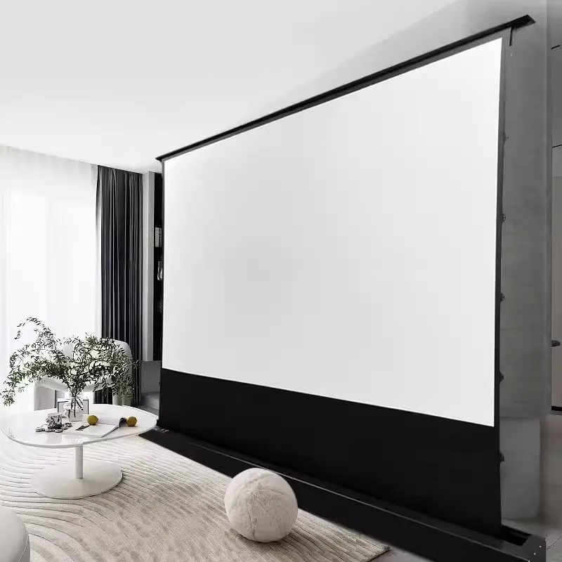 16:9 Smart Retractable Electric Pop-Up/ Floor Rising Projector Screen With 4K UHD Cinema White Projection Canvas