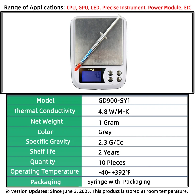 Thermal Paste GD900 4.8 W/M-K Thermal Conductive  Grease Net Weight 1 Gram (10 Pieces) Grey  Plaster Heat Sink Compound for CPU GPU LED Power Module SY1