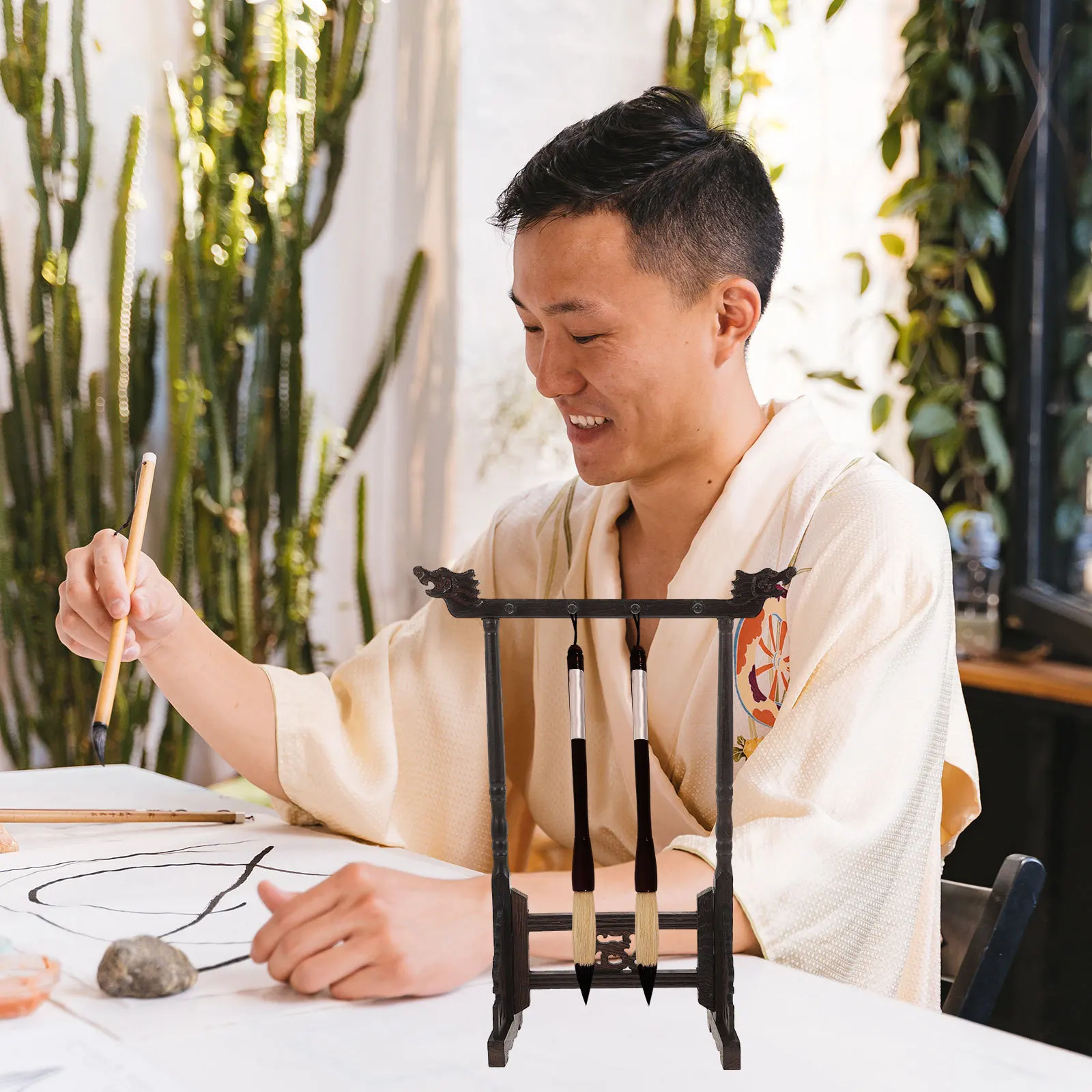 حامل فرشاة صيني تقليدي، حامل قلم فرشاة الخط الخشبي، رف تخزين سطح المكتب، مستلزمات مكتبية عملية #3