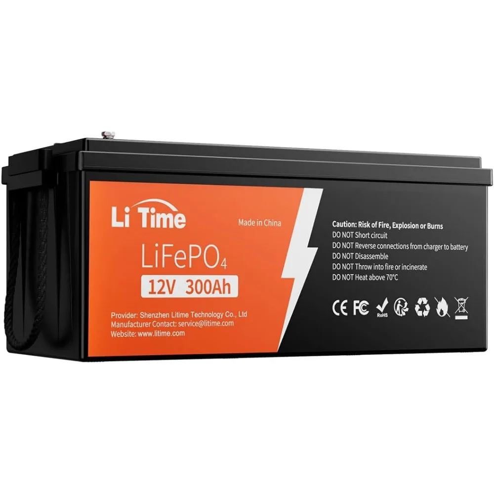 12V 300Ah Lithium LiFePO4 Battery, Built-in 200A BMS, Max 2560W Power Output, Easy Installation, 4000+ Deep Cycles