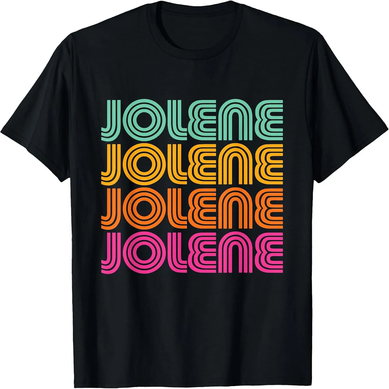Jolene Retro 70s Rainbow Stacked Vintage Groovy Text T-Shirt