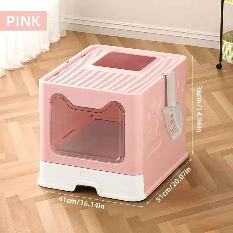 FurstarMetal & Plastic Stainless Steel Cat Litter Box Drawer Type Foldable Fully Enclosed Odor-Proof Top Entry Cat Toilet