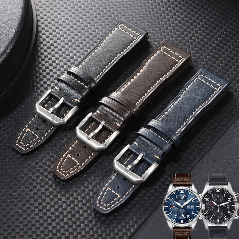 20 مللي متر 21 مللي متر حزام ساعة جلد طبيعي ل IWC الطيار Portugieser Portofino حزام الساعات جلد البقر سوار الرجال النساء ساعة اكسسوارات