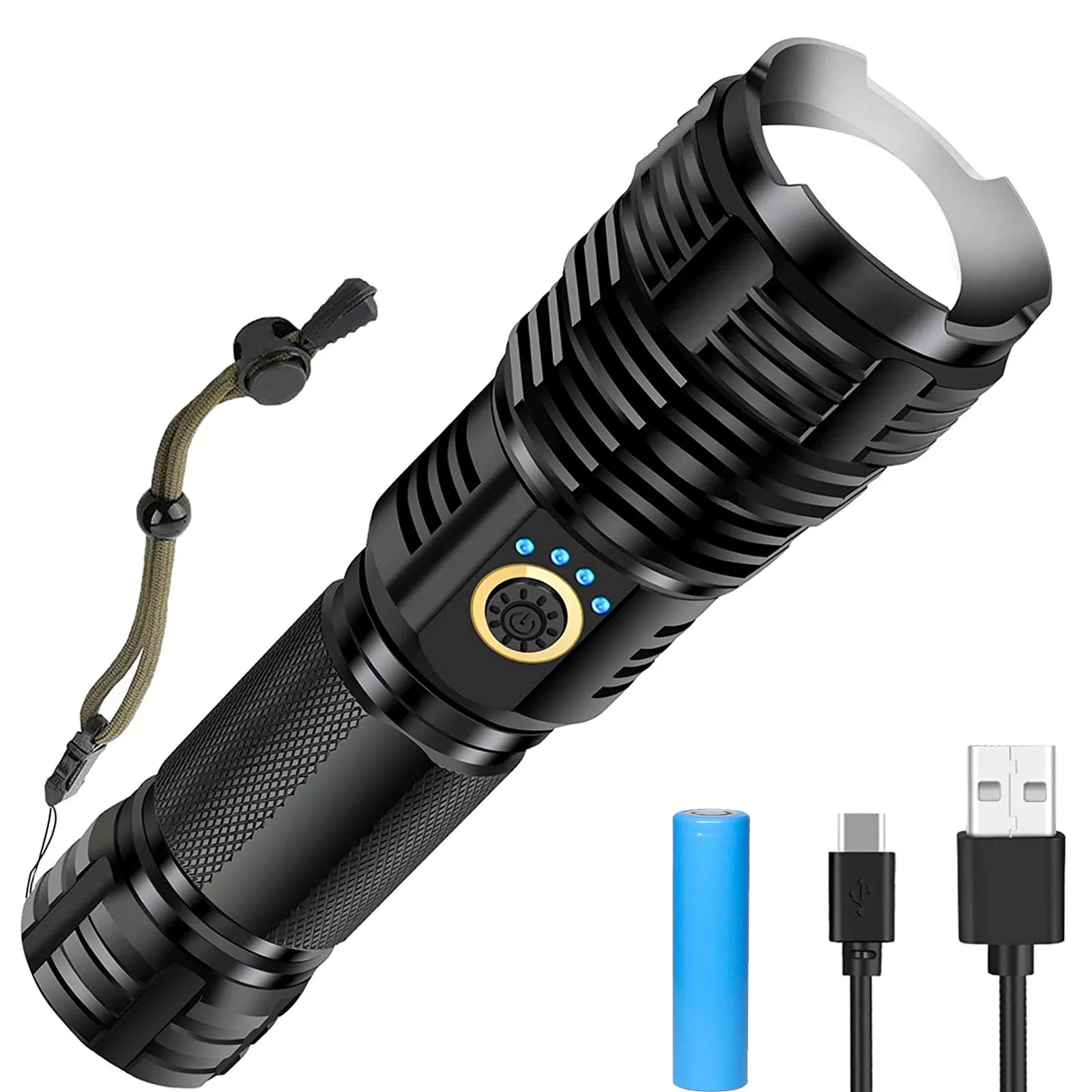 DXHGHYGL High power LED rechargeable  flashlight,, powerful XHP70 usb rechargeable flashlight light, suitable for camping use