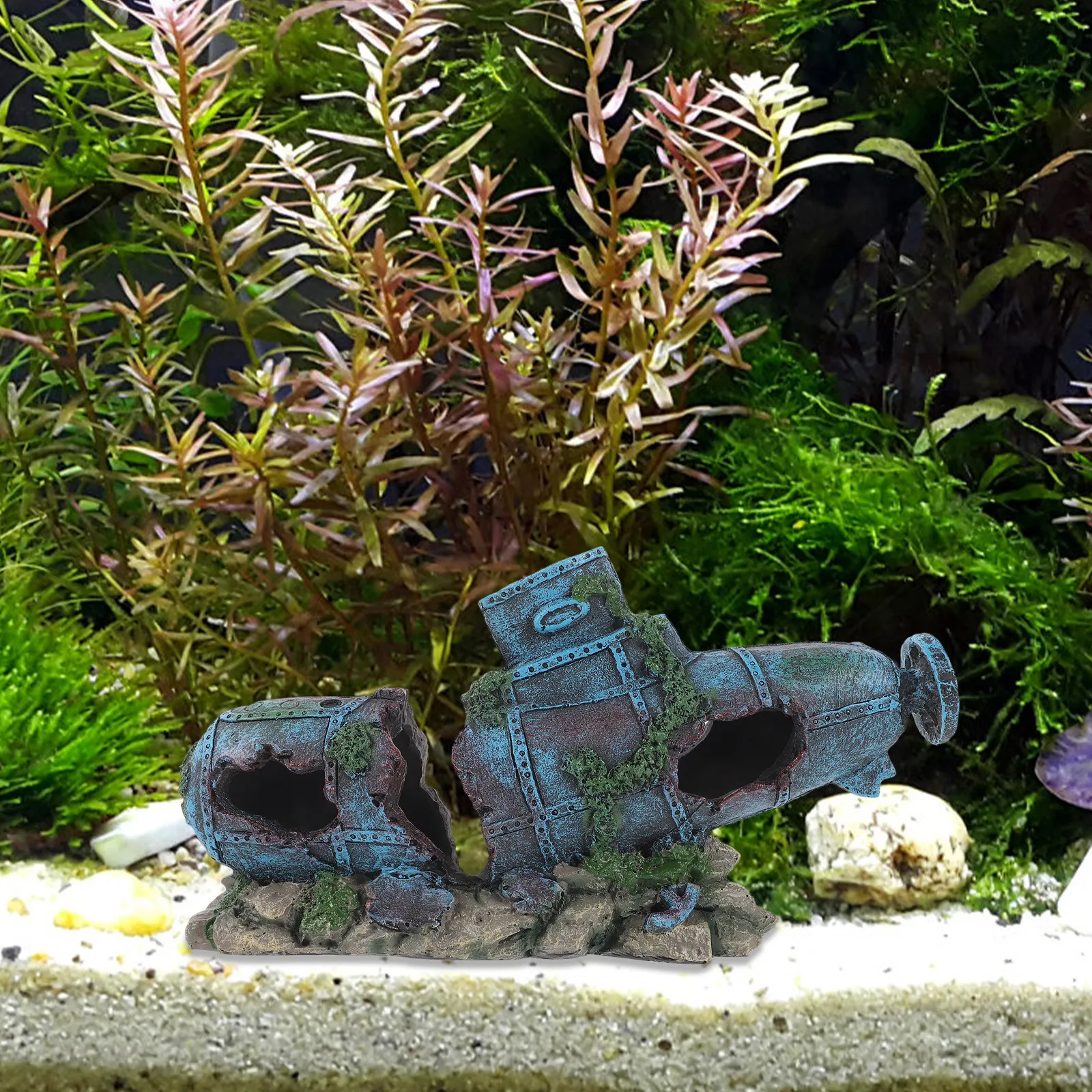 Aquarium Fish Unique - 水槽用潜水艦オーナメント 小型レジン製 耐久性のある水槽装飾 ユニークな景観 隠れ場所 水槽装飾品