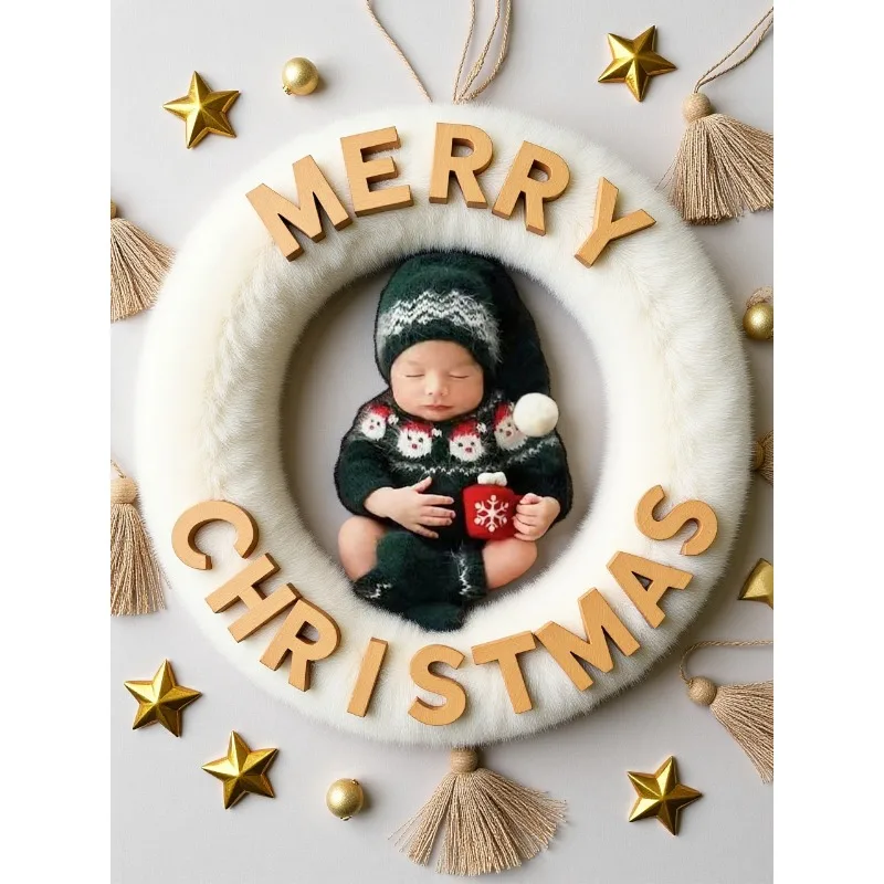 手作りのクリスマス新生児写真撮影用コスチューム、帽子ジャンプスーツストッキング付きかぎ針編みサンタクロースニットセット、赤ちゃんの写真撮影用小道具