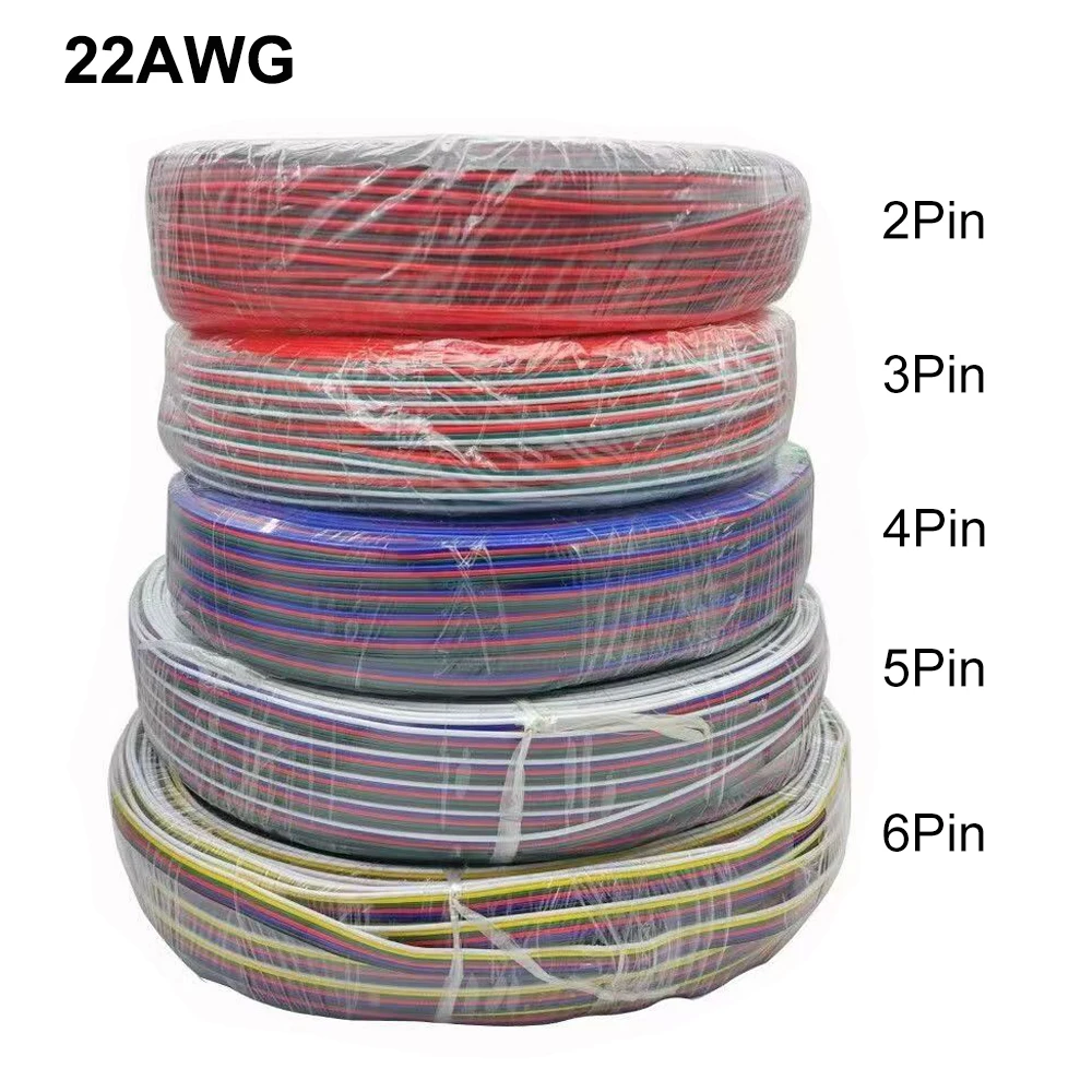 22AWG LED Strip Wire 2/3/4/5/6Pin 5V 12V Extension Electric Cable For WS2812B WS2811 5050 RGB RGBWW LED Lights Car Speakers Auto