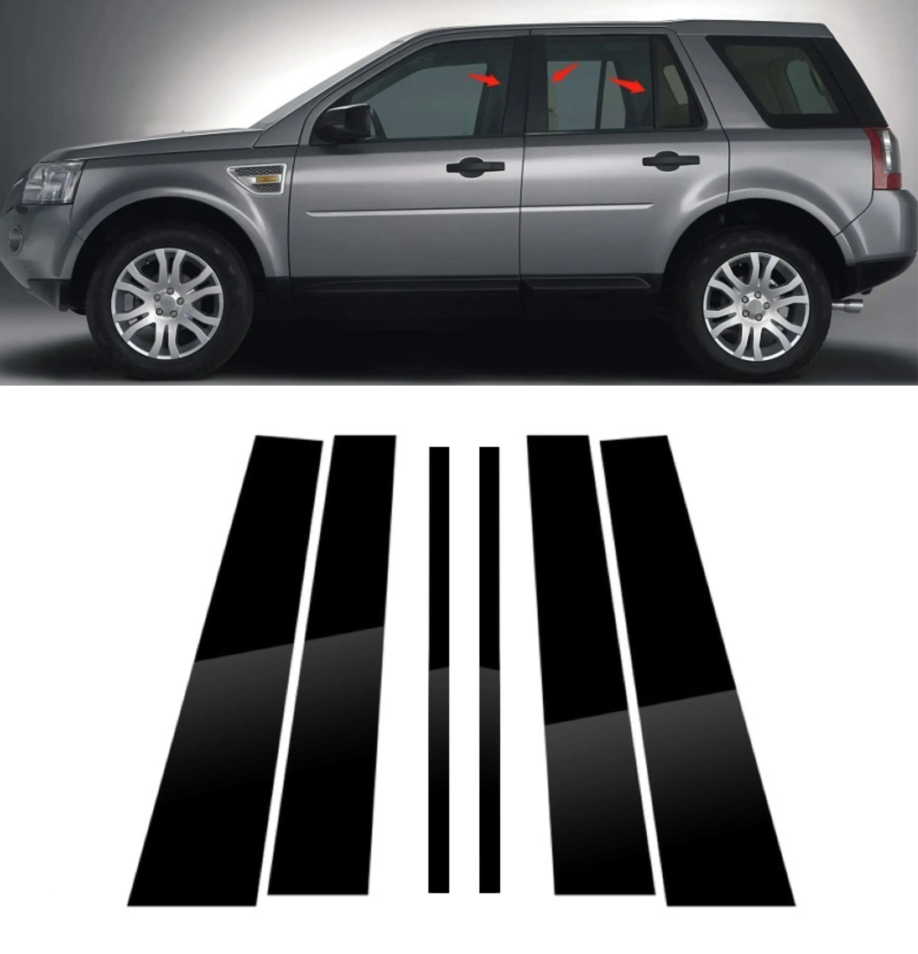 

6Pcs Gloss Black Pillar Post Cover Trim Sticker Fit For Land Rover Freelander 2 (L359)/LR2 2007-2015 Window Door B C Column