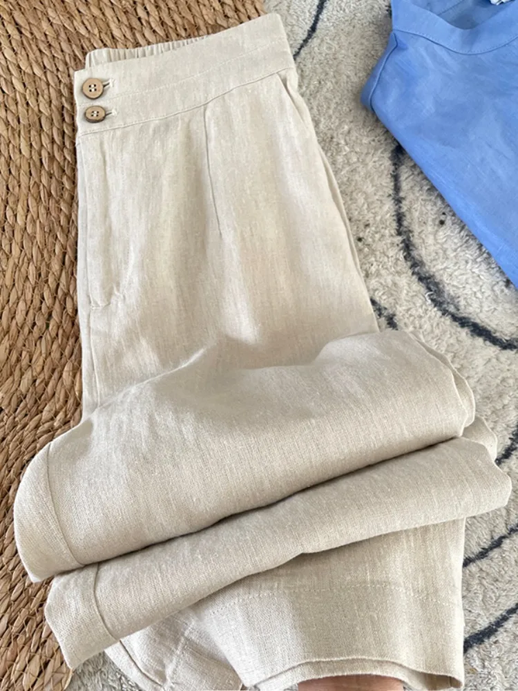 High-End Lyocell Linen Wide Leg Pants Women Summer Thin Casual Loose High Waist Draped Lightweight Straight Long Trousers