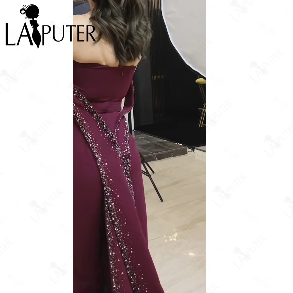 فساتين سهرة كلاريت على طراز الشرق الأوسط فستان حفلة موسيقية من الكريب الثقيل من الخلف مطرز بالخرز فساتين رسمية فاخرة