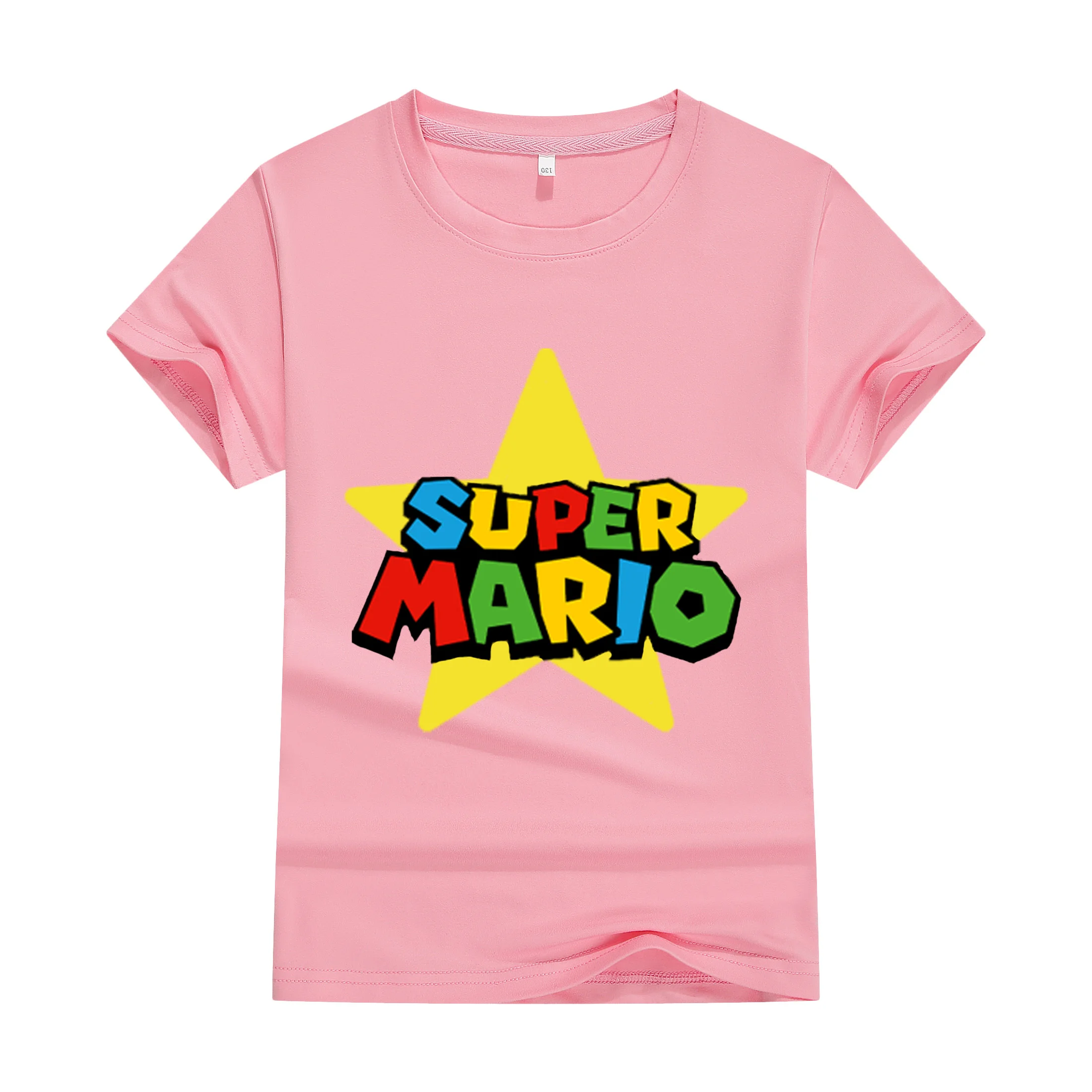 الصيف الكرتون سوبر ماريو الخوخ الأميرة المطبوعة جولة الرقبة تي شيرت الأساسية قصيرة الأكمام لطيف مضحك الأسرة اللباس الأطفال هدية